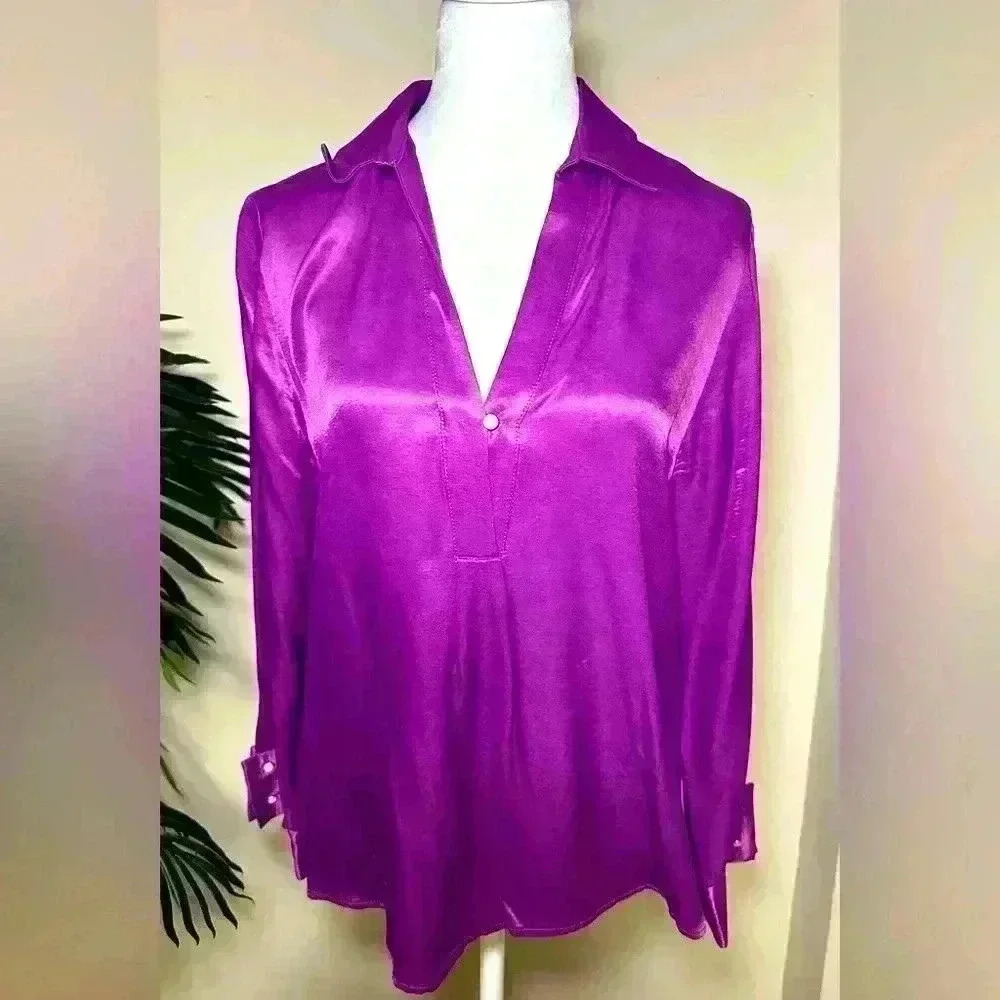 Zara Royal Purple Satin Silky Blouse - Small